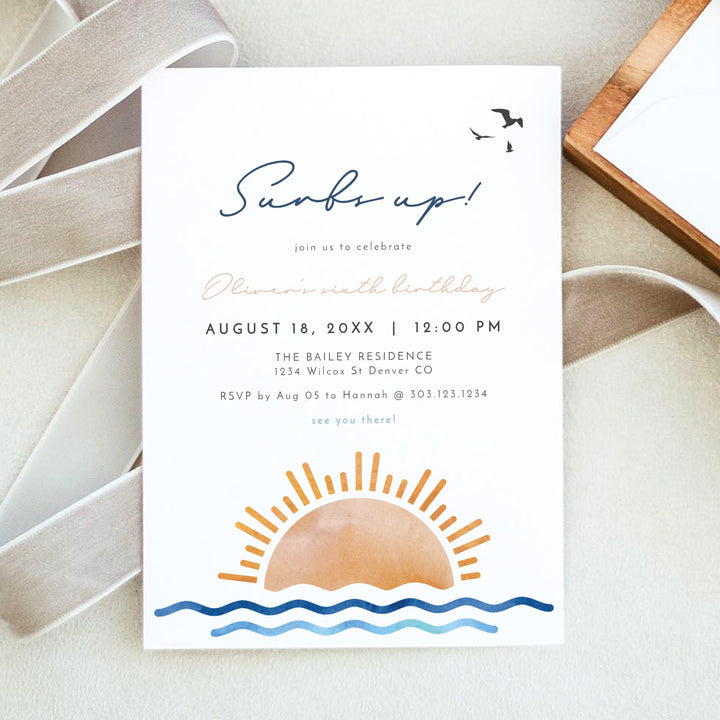 OCEANSIDE Surfs Up Birthday Party  Invitation
