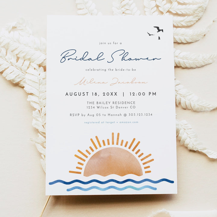OCEANSIDE Beach Sunset Bridal Shower Invitation with Photo