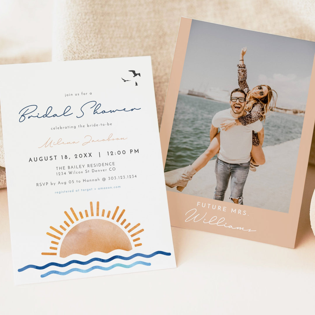 OCEANSIDE Beach Sunset Bridal Shower Invitation with Photo