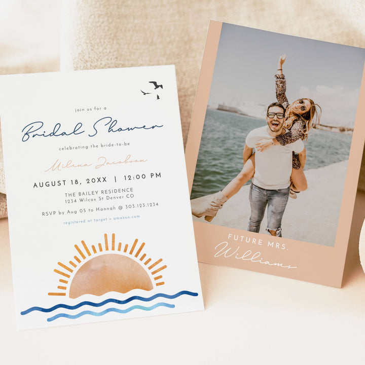 OCEANSIDE Beach Sunset Bridal Shower Invitation with Photo