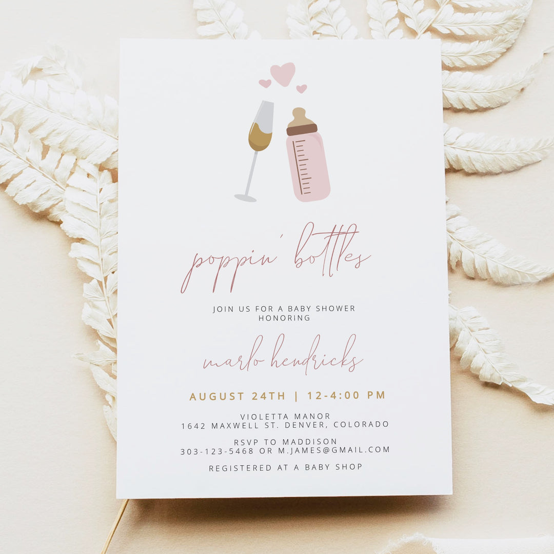 ANDI Poppin' BottleS Blush Baby Shower Invitation Bundle