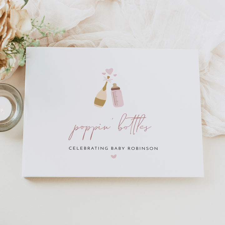 ANDI Poppin' Bottles Pink Champagne Bottle Baby Shower Guest Book Personalized