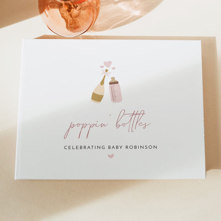 ANDI Poppin' Bottles Pink Champagne Bottle Baby Shower Guest Book Personalized