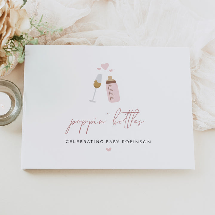 ANDI Poppin' Bottles Pink Champagne Glass Baby Shower Guest Book Personalized
