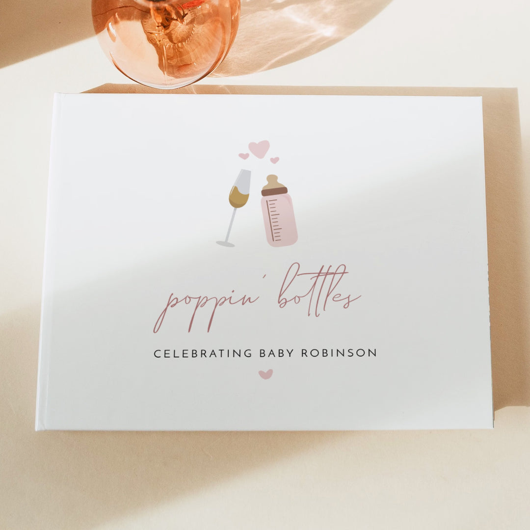 ANDI Poppin' Bottles Pink Champagne Glass Baby Shower Guest Book Personalized