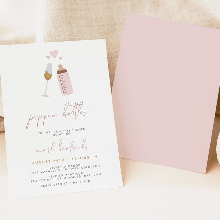 ANDI Poppin' Bottles Pink Champagne Glass Baby Girl Baby Shower Invitation