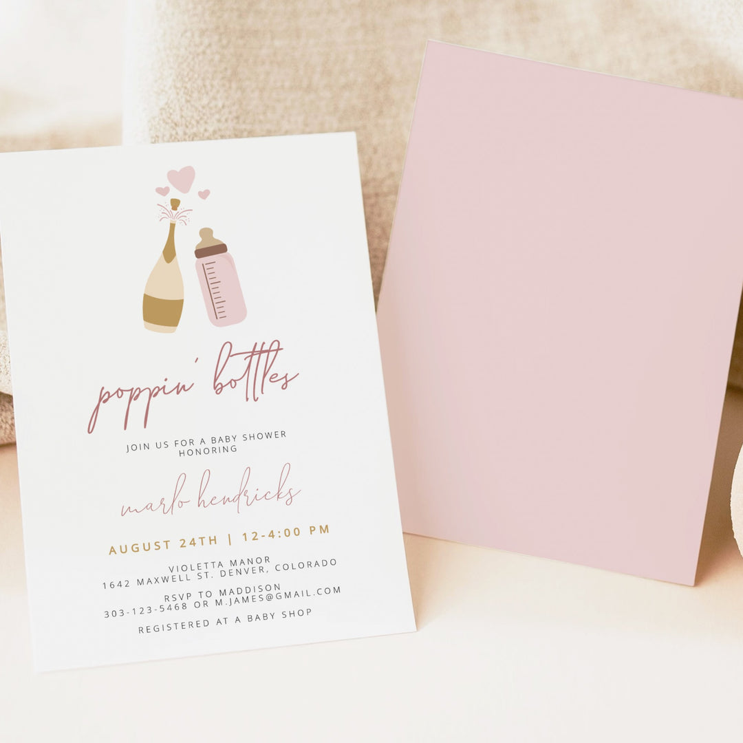 ANDI Poppin' Bottles Pink Champagne Bottle Baby Girl Baby Shower Invitation