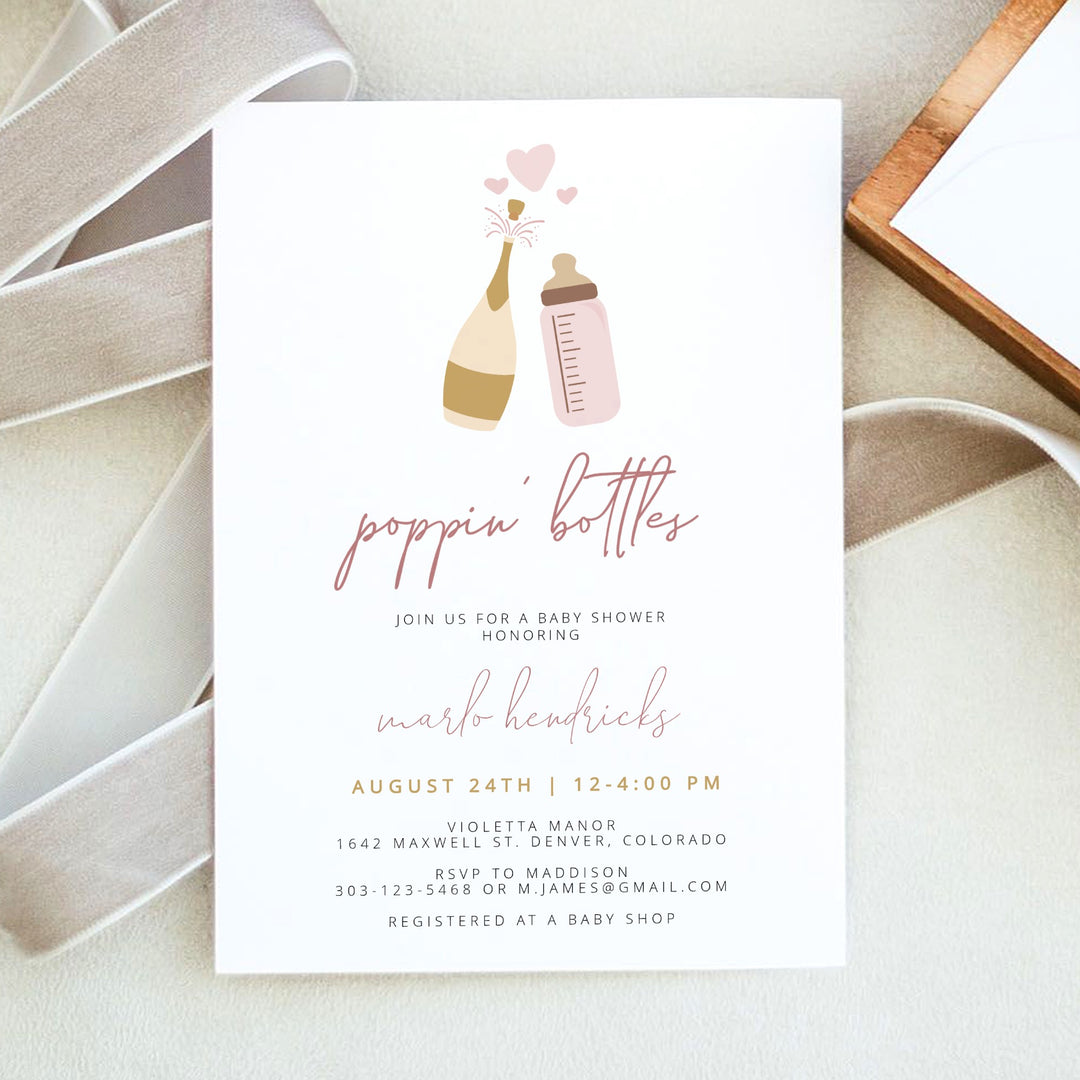 ANDI Poppin' Bottles Pink Champagne Bottle Baby Girl Baby Shower Invitation