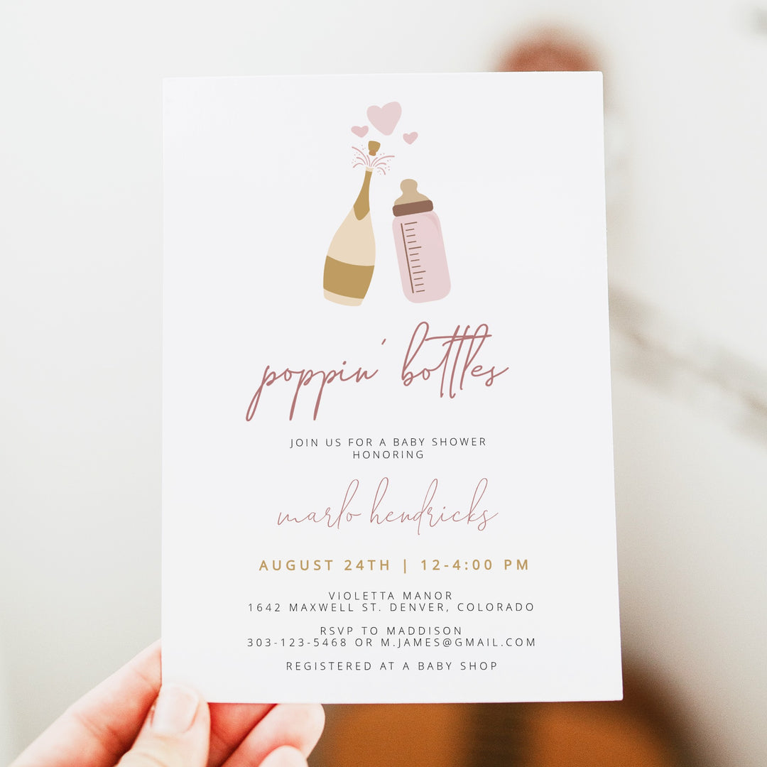 ANDI Poppin' Bottles Pink Champagne Bottle Baby Girl Baby Shower Invitation