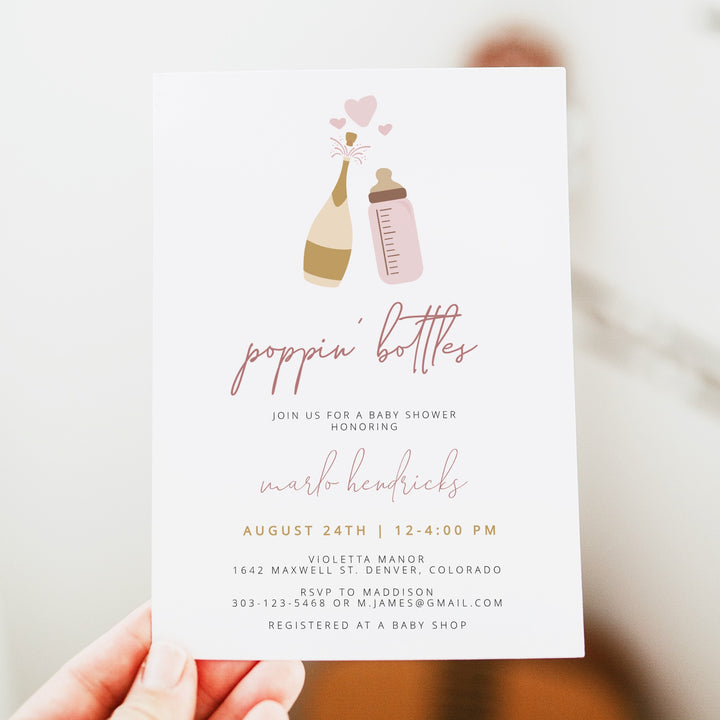 ANDI Poppin' Bottles Pink Champagne Bottle Baby Girl Baby Shower Invitation
