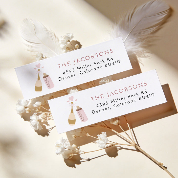 ANDI Poppin' Bottles Pink Champagne Bottle Return Address Label