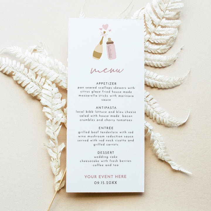ANDI Poppin' Bottles Pink Champagne Bottle Baby Shower Menu Cards