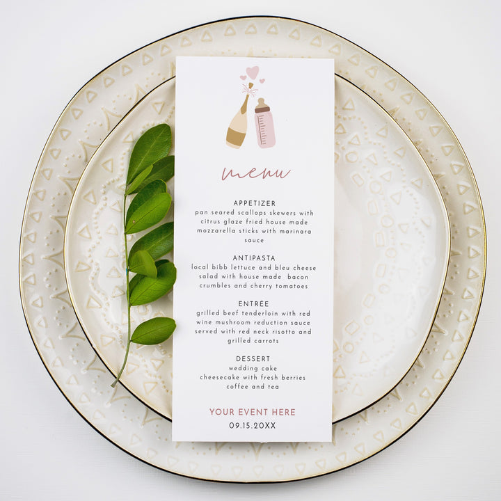 ANDI Poppin' Bottles Pink Champagne Bottle Baby Shower Menu Cards