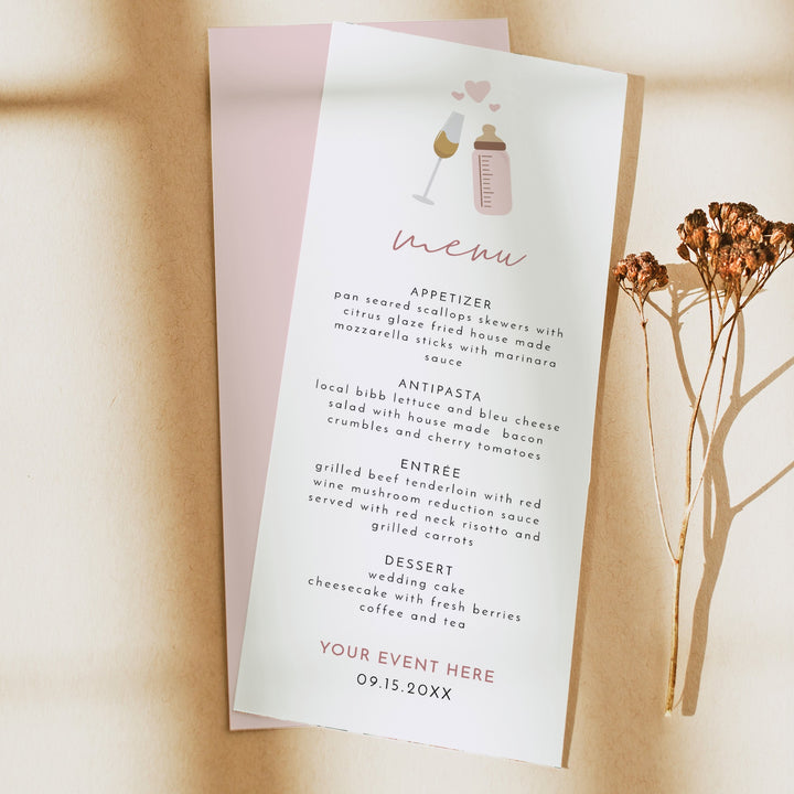 ANDI Poppin' Bottles Pink Champagne Glass Baby Shower Menu Cards