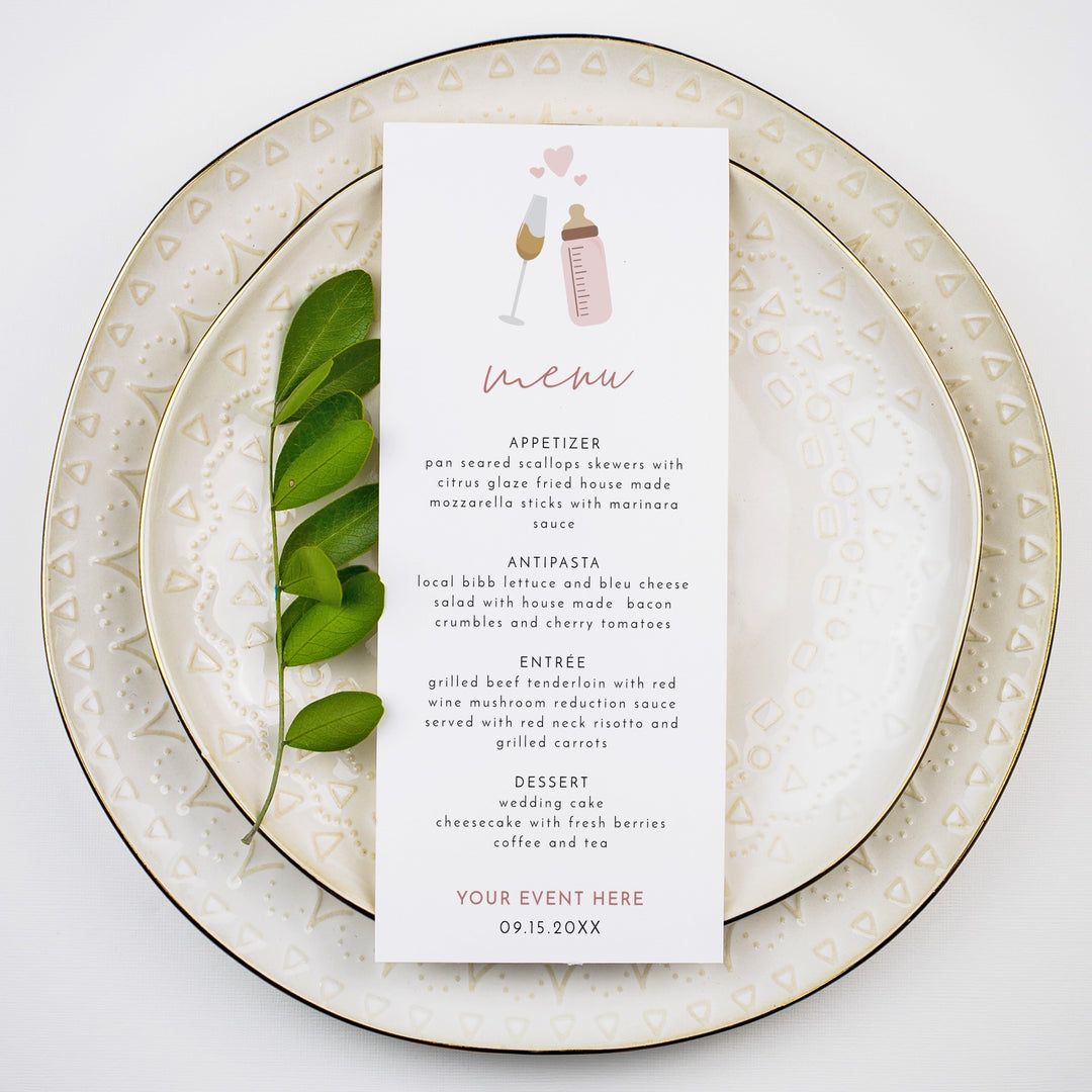 ANDI Poppin' Bottles Pink Champagne Glass Baby Shower Menu Cards