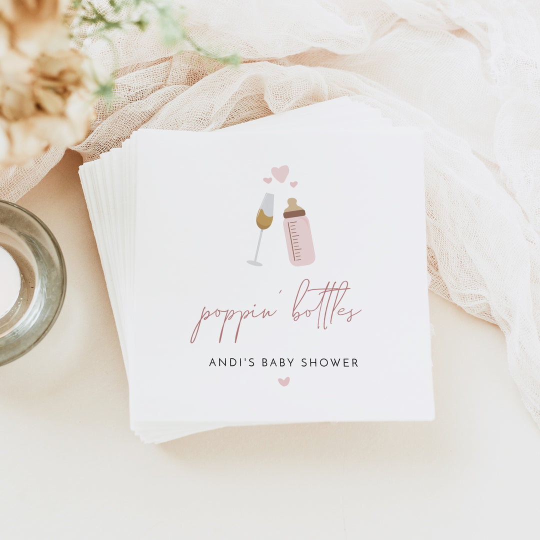 ANDI Personalized Poppin' Bottles Pink Champagne Baby Shower Napkins