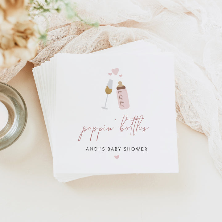 ANDI Personalized Poppin' Bottles Pink Champagne Baby Shower Napkins