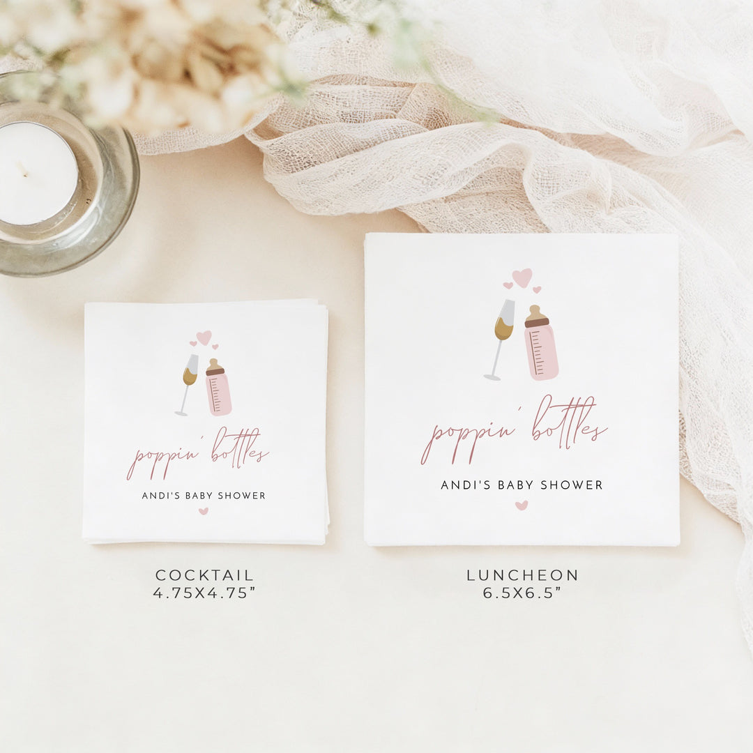 ANDI Personalized Poppin' Bottles Pink Champagne Baby Shower Napkins