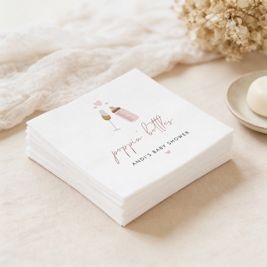 ANDI Personalized Poppin' Bottles Pink Champagne Baby Shower Napkins