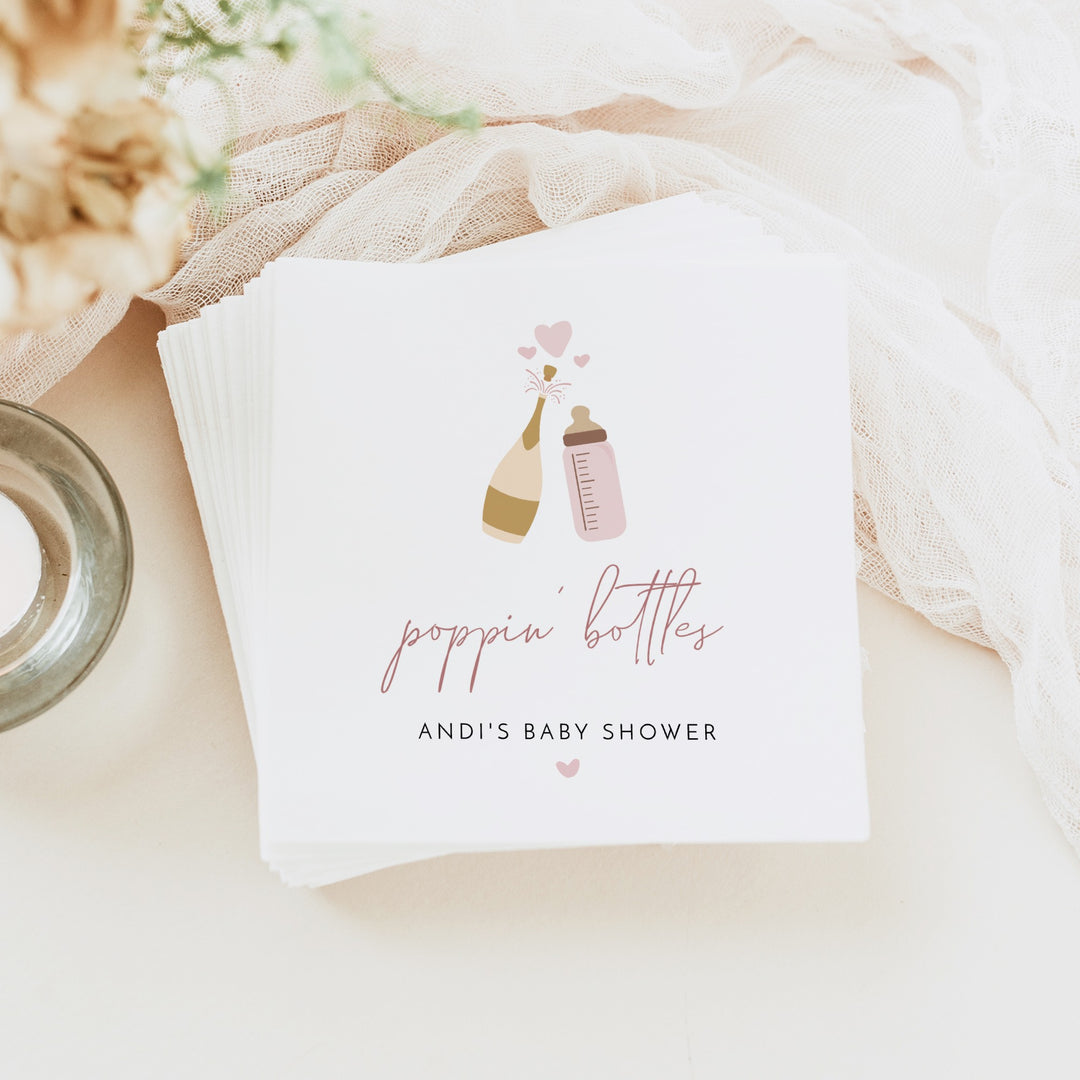 ANDI Personalized Poppin' Bottles Blush Champagne Baby Shower Napkins