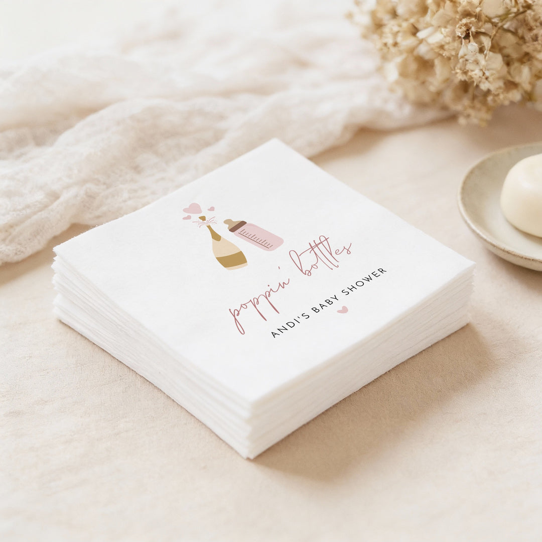 ANDI Personalized Poppin' Bottles Blush Champagne Baby Shower Napkins