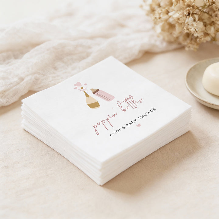 ANDI Personalized Poppin' Bottles Blush Champagne Baby Shower Napkins