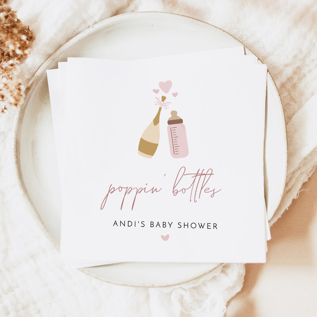ANDI Personalized Poppin' Bottles Blush Champagne Baby Shower Napkins