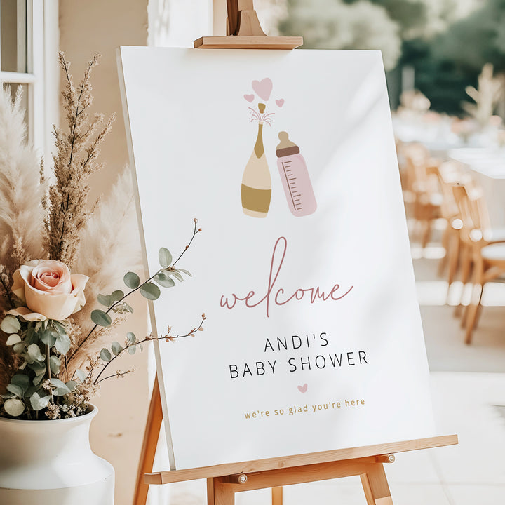 ANDI Poppin' Bottles Blush Champagne Bottle Baby Shower Welcome Sign