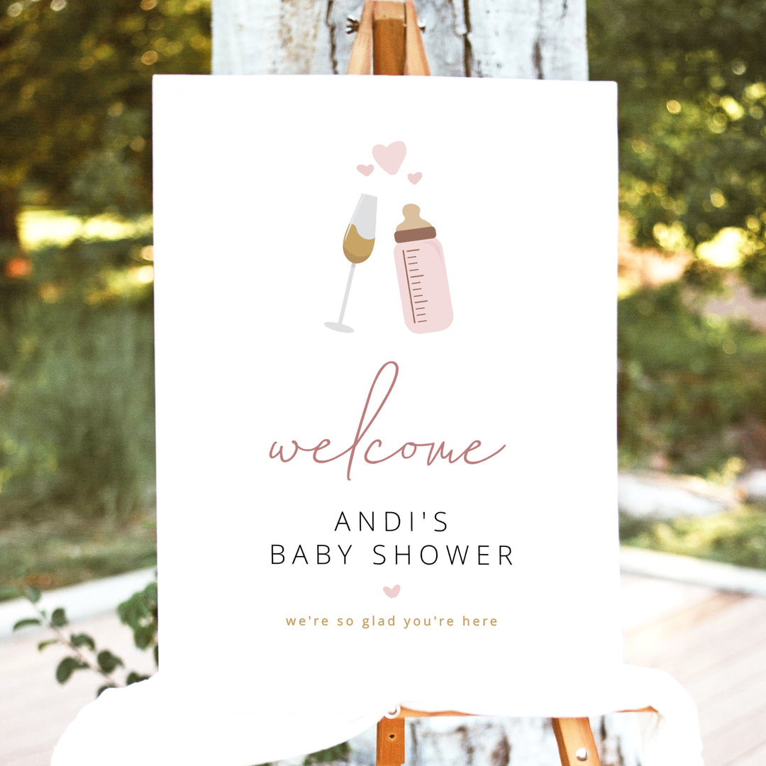 ANDI Poppin' Bottles Blush Champagne Glass Baby Shower Welcome Sign