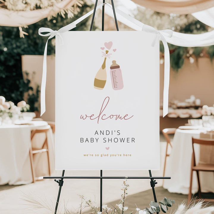 ANDI Poppin' Bottles Blush Champagne Bottle Baby Shower Welcome Sign