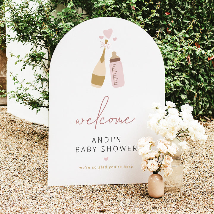 ANDI Poppin' Bottles Blush Champagne Bottle Baby Shower Welcome Sign