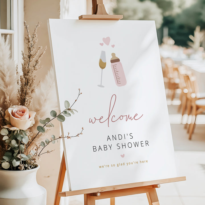 ANDI Poppin' Bottles Blush Champagne Glass Baby Shower Welcome Sign