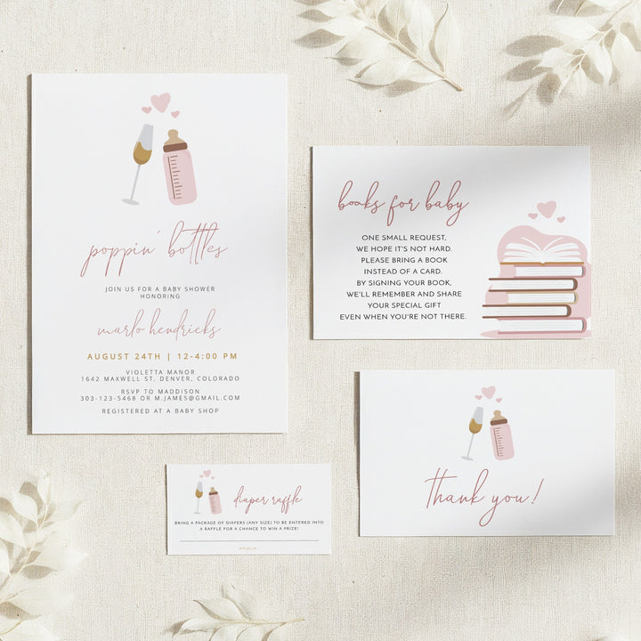 ANDI Poppin' BottleS Blush Baby Shower Invitation Bundle