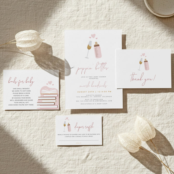 ANDI Poppin' BottleS Blush Baby Shower Invitation Bundle