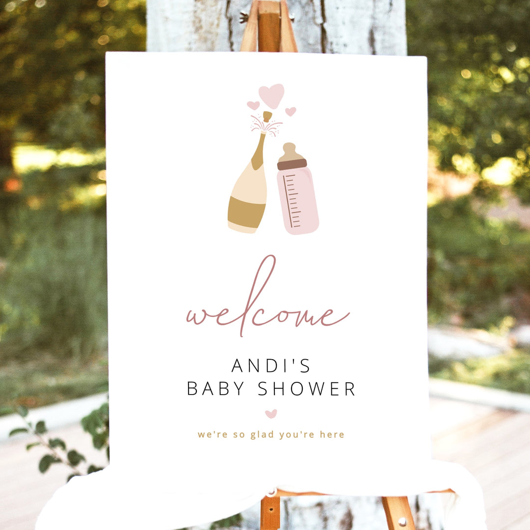 ANDI Poppin' Bottles Blush Champagne Bottle Baby Shower Welcome Sign