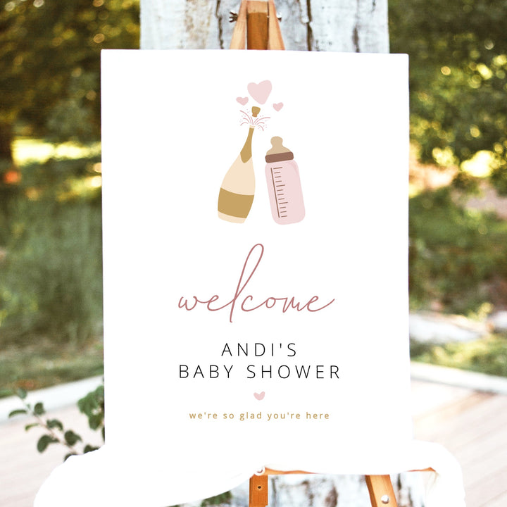 ANDI Poppin' Bottles Blush Champagne Bottle Baby Shower Welcome Sign