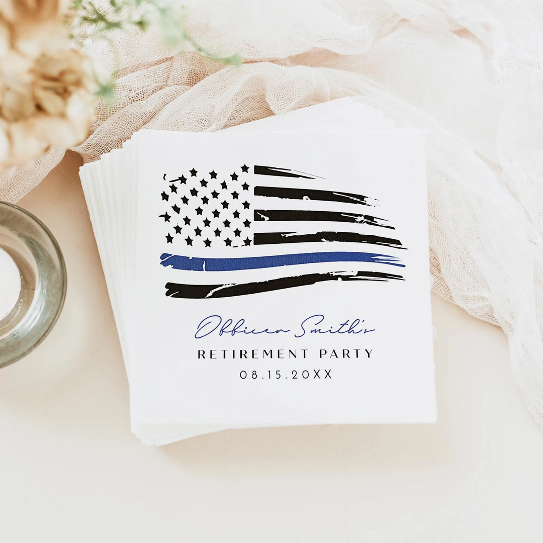 POLICE Blue Line American Flag Police Academy Graduation Party Napkin