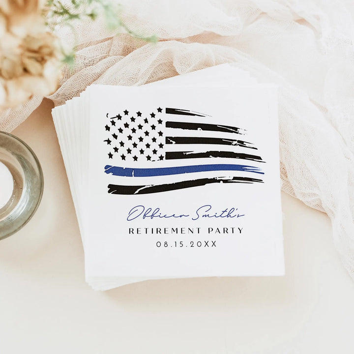 POLICE Blue Line American Flag Police Academy Graduation Party Napkin