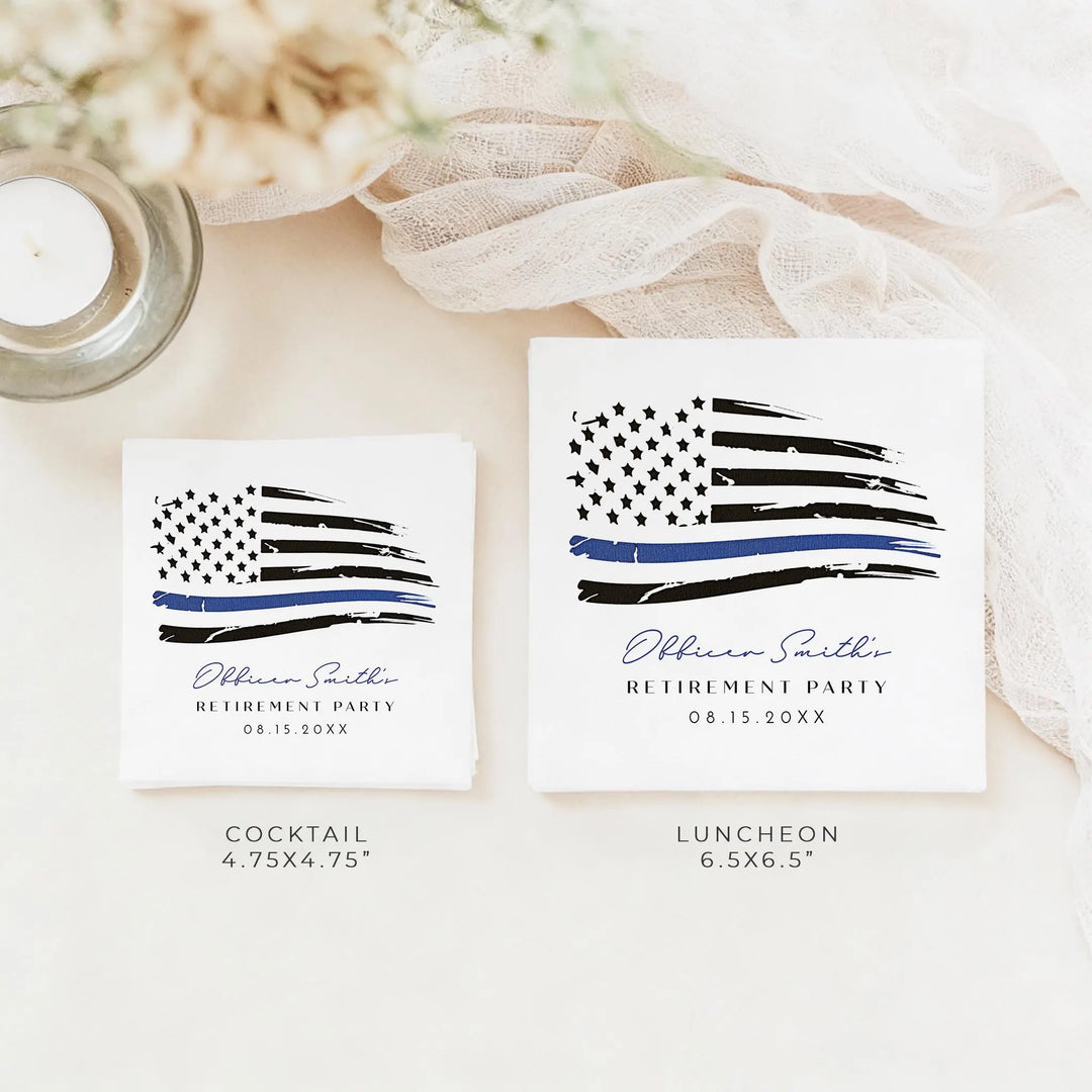 POLICE Blue Line American Flag Police Academy Graduation Party Napkin