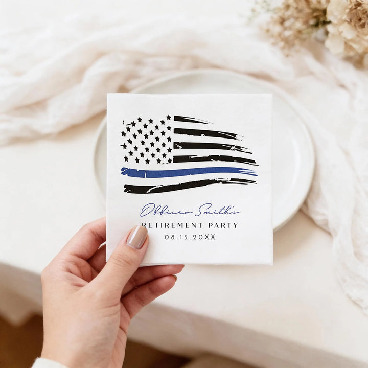 POLICE Blue Line American Flag Police Academy Graduation Party Napkin