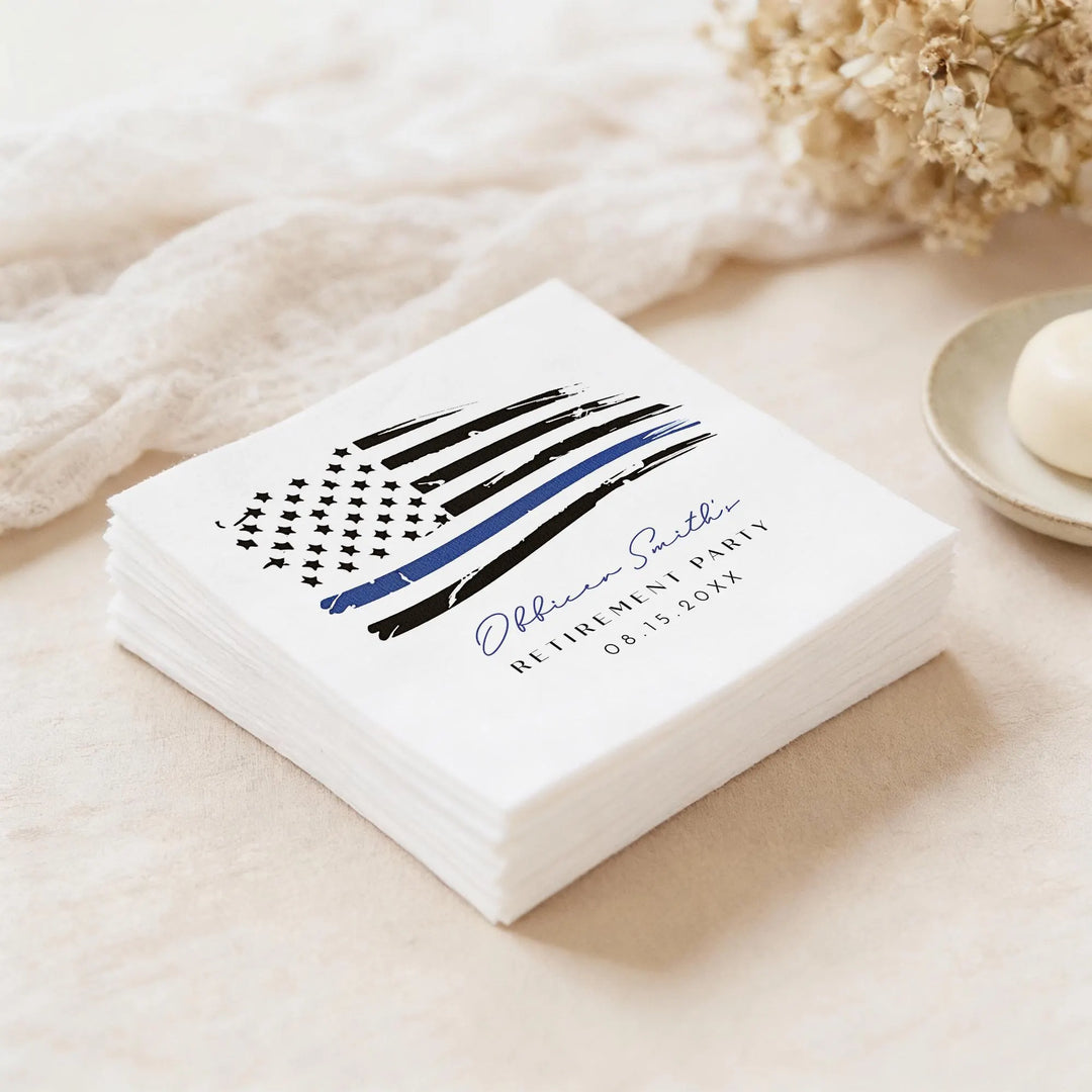 POLICE Blue Line American Flag Police Academy Graduation Party Napkin