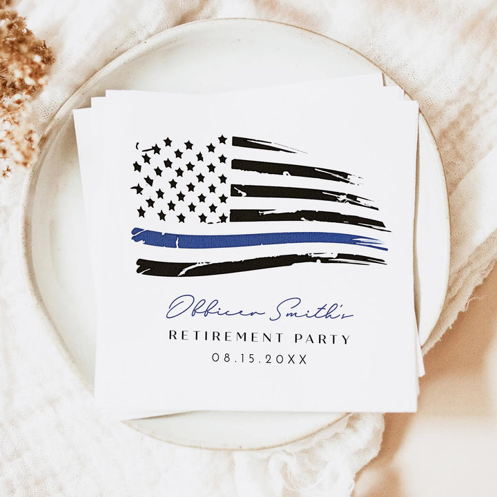 POLICE Blue Line American Flag Police Academy Graduation Party Napkin