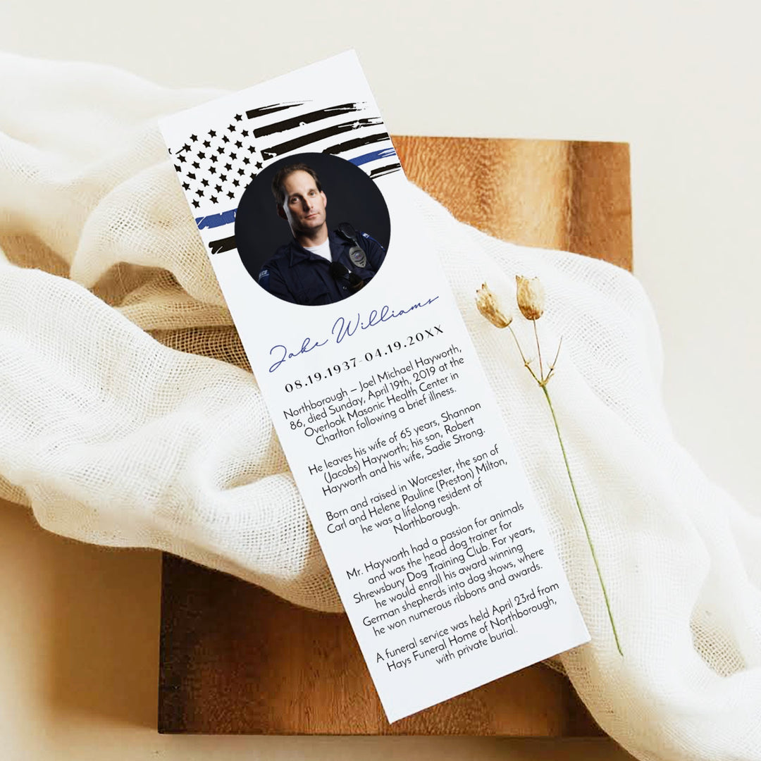 POLICE Thin Blue Line Police Unlaminated Memorial Prayer Bookmark