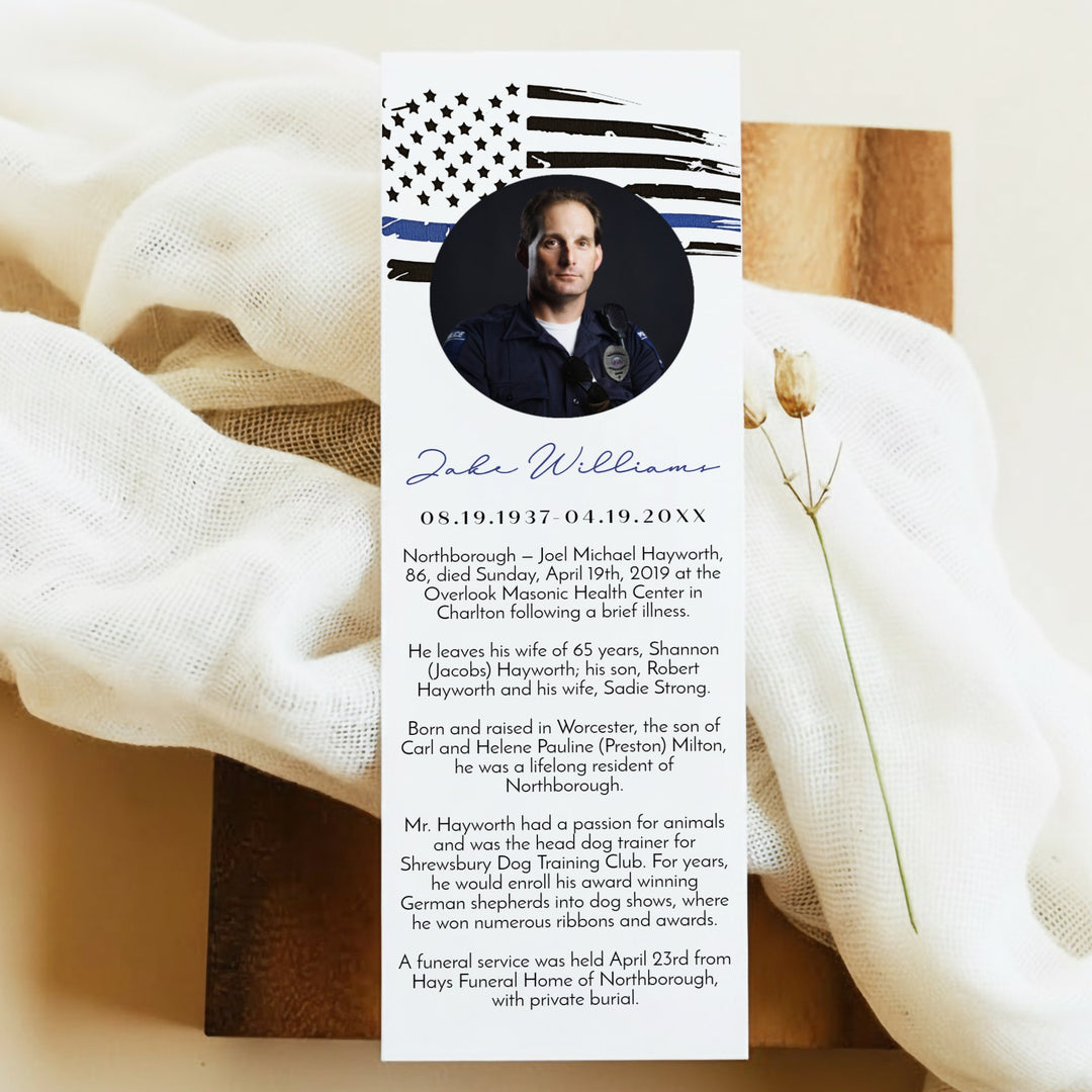 POLICE Thin Blue Line Police Unlaminated Memorial Prayer Bookmark