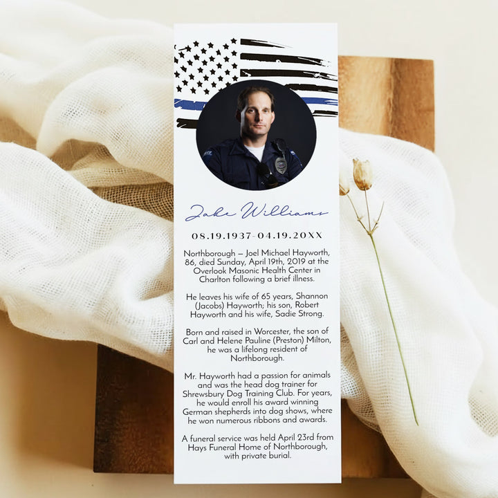 POLICE Thin Blue Line Police Unlaminated Memorial Prayer Bookmark