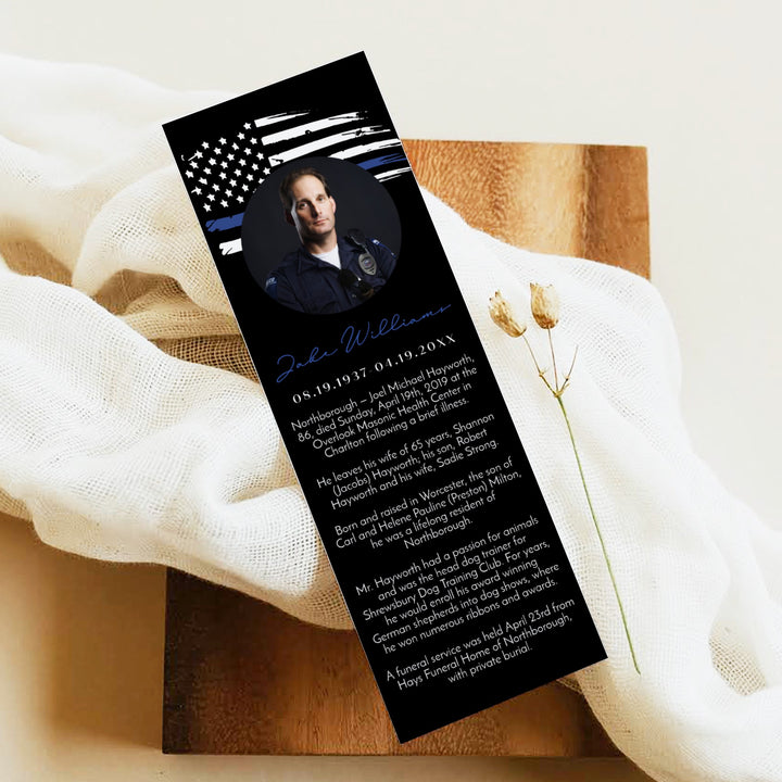 POLICE Thin Blue Line Police Unlaminated Black Memorial Prayer Bookmark