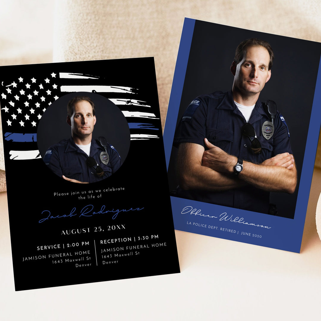 POLICE Blue Line Flag Police Memorial Service Photo Announcement