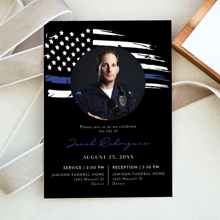 POLICE Blue Line Flag Police Memorial Service Photo Announcement