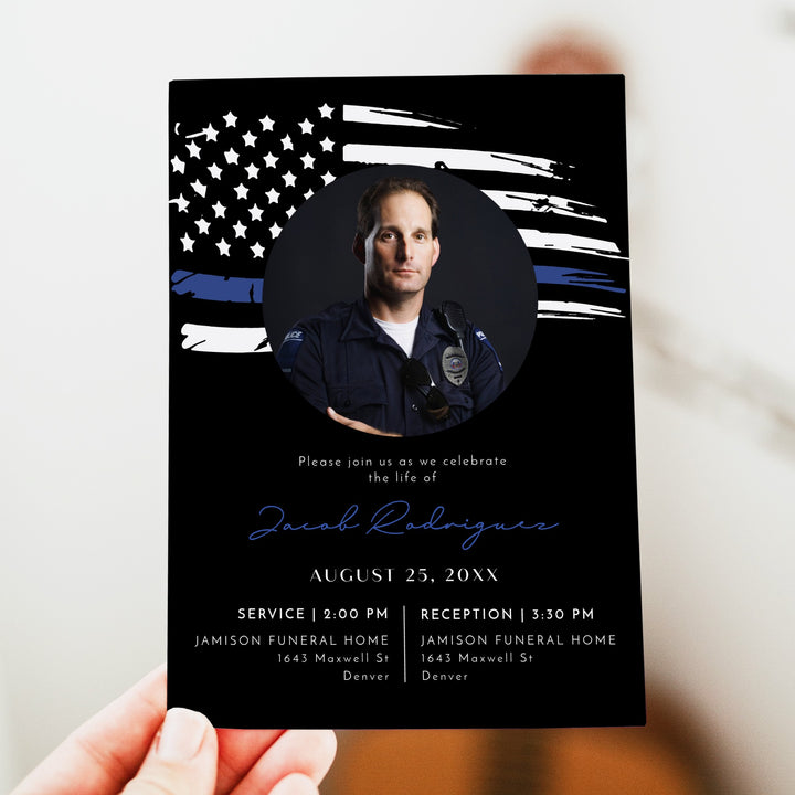 POLICE Blue Line Flag Police Memorial Service Photo Announcement