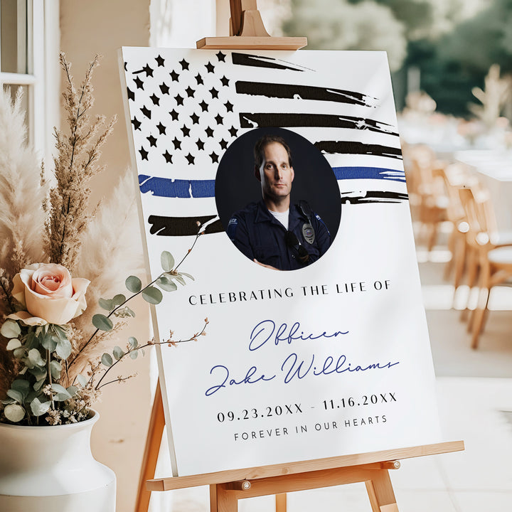 POLICE Thin Blue Line Police Flag Memorial Photo Welcome Sign